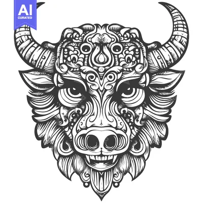 Ornate Bull Head with Intricate Details and Ferocious Expression