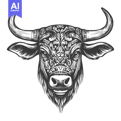 Aset desain premium: Ornate Bull Head with Intricate Floral Design