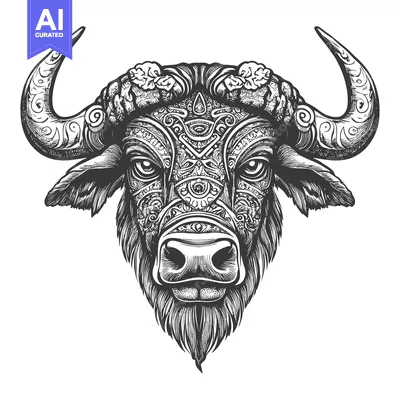 Aset premium populer: Ornate Bull Head with Intricate Floral Patterns