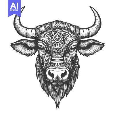 Premium design asset: Ornate Bull Head with Intricate Geometric Design