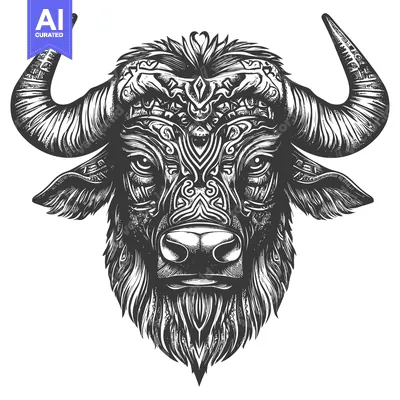 Aset desain premium: Ornate Bull Head with Intricate Pattern