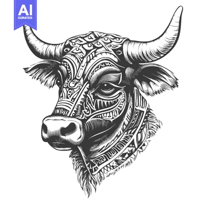 Aset desain premium: Ornate Bull Head with Intricate Pattern