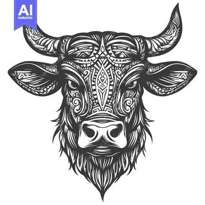 Aset desain premium: Ornate Bull Head with Intricate Pattern Design