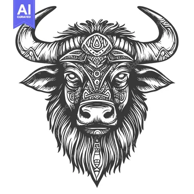 Aset premium populer: Ornate Bull Head with Tribal Design