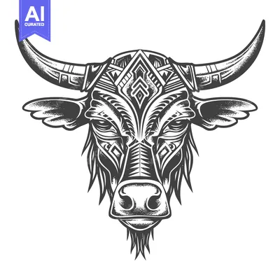 Aset premium populer: Ornate Bull Head with Tribal Design