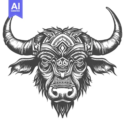 Aset premium populer: Ornate Bull Head with Tribal Geometric Pattern