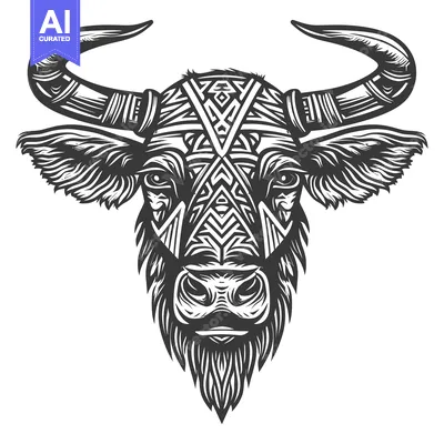 Aset desain premium: Ornate Bull Head with Tribal Pattern Design