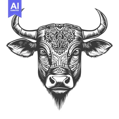 Premium design asset: Ornate Bull Head with Tribal Tattoo Design