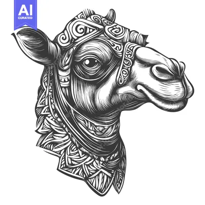 Premium design asset: Ornate Camel Head With Decorative Patterns