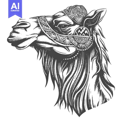 Aset desain premium: Ornate Camel Head with Detailed Tribal Patterns