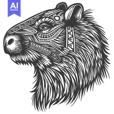Premium design asset: Ornate Capybara Head with Tribal Pattern