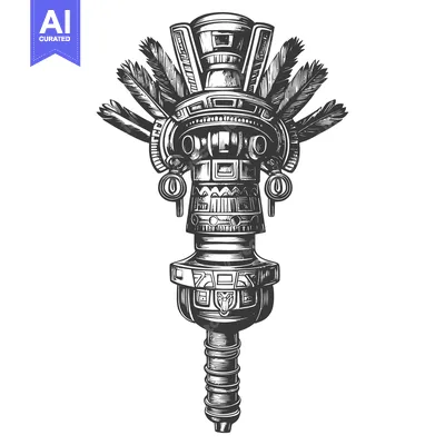 Ornate Carved Totem Pole with Feathers