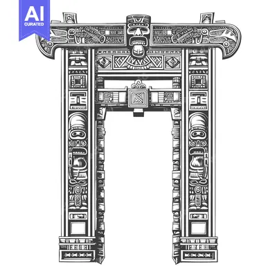 Ornate Carved Wooden Gateway with Totemic Figures