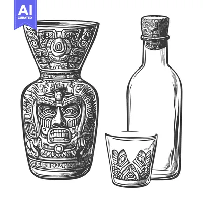 Aset premium populer: Ornate Ceramic Carafe, Bottle, and Glass for Serving Alcohol