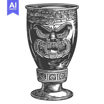 Ornate Ceremonial Drinking Vessel with Intricate Carvings