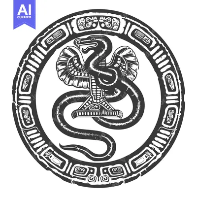 Aset desain premium: Ornate Circular Design Featuring a Serpent with Wings