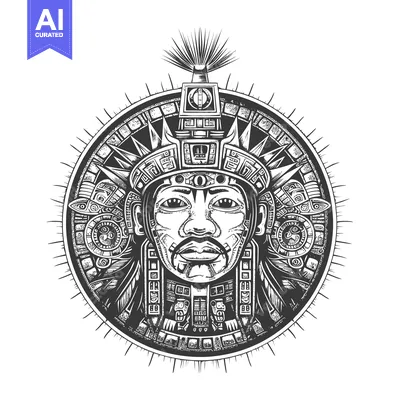 Aset premium populer: Ornate Circular Design Featuring a Stylized Mayan Face with Geometric