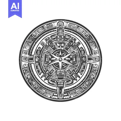 Aset desain premium: Ornate Circular Design with Geometric Shapes and Faces
