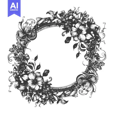 Aset premium populer: Ornate Circular Floral Frame with Detailed Flowers and Swirls