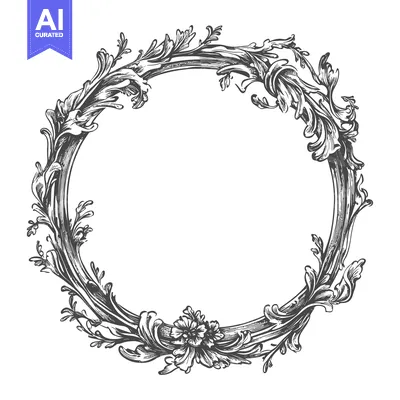 Premium design asset: Ornate Circular Floral Frame with Intricate Details