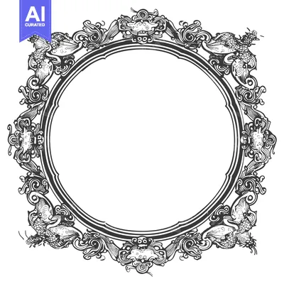Aset premium populer: Ornate Circular Frame with Dragon-like Motifs