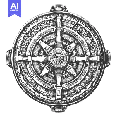 Ornate Circular Symbol with Intricate Details and a Central Starburst