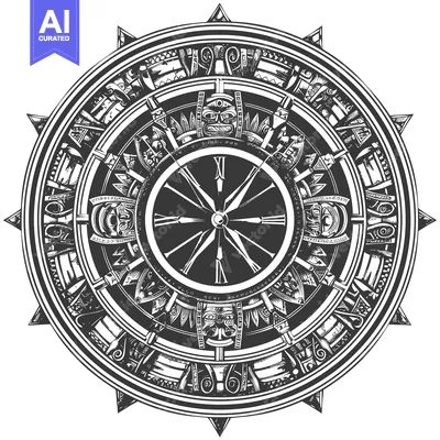 Ornate Clock Face with Mayan-Inspired Design