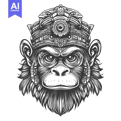 Aset desain premium: Ornate Crowned Monkey Head Illustration