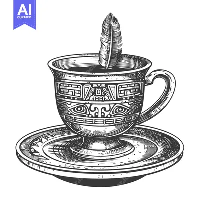 Aset premium populer: Ornate Cup and Saucer with a Feather