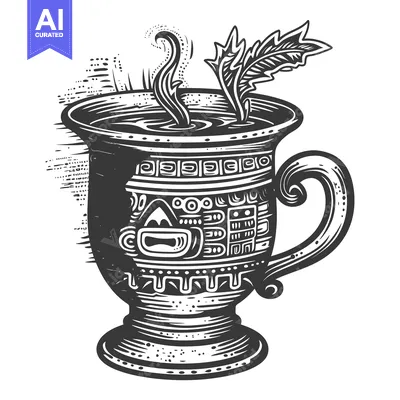 Aset premium populer: Ornate Cup with Steam and Leaf Design