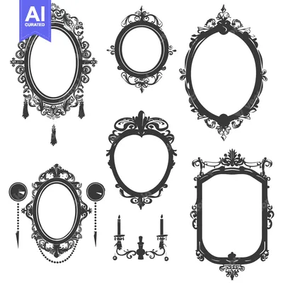 Premium design asset: Ornate, Decorative, and Antique Mirror Frames with a Chandelier