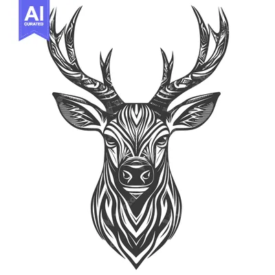 Aset premium populer: Ornate Deer Head with Intricate Antler Design