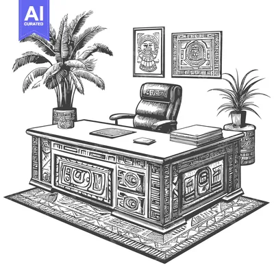 Popular premium asset: Ornate Desk with Mayan-Inspired Designs and Tropical Plants