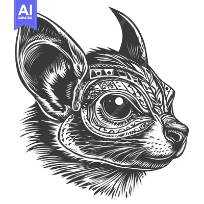 Aset desain premium: Ornate Detailed Black and White Illustration of a Bat's Head