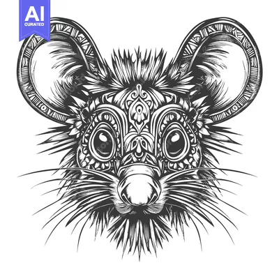 Aset premium populer: Ornate Detailed Drawing of a Mouse's Face
