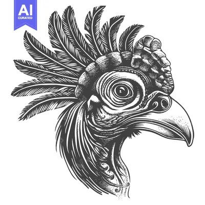 Aset premium populer: Ornate Detailed Illustration of a Bird's Head with Feathers
