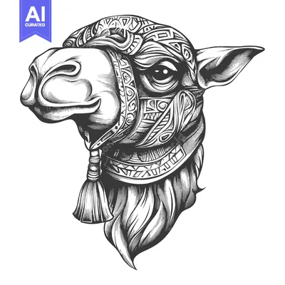 Aset premium populer: Ornate Detailed Illustration of a Camel's Head