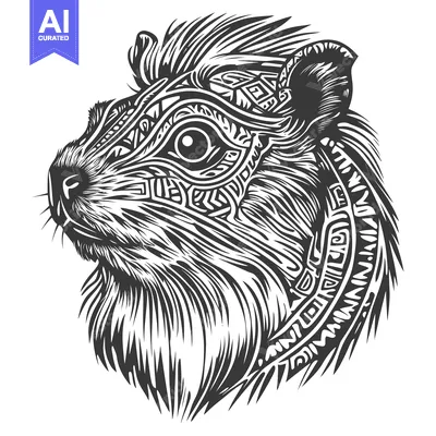 Aset premium populer: Ornate Detailed Line Art Illustration of a Guinea Pig's Head