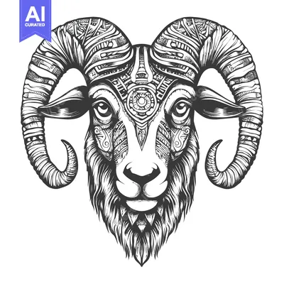 Aset premium populer: Ornate Detailed Ram Head with Curly Horns