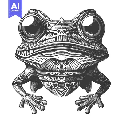 Aset desain premium: Ornate Detailed Sketch of a Frog with Large Eyes