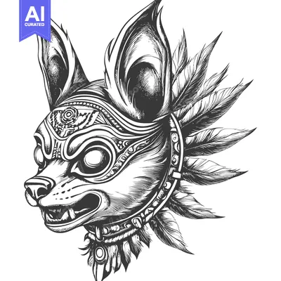 Aset premium populer: Ornate Dog Head with Feathers and Tribal Design