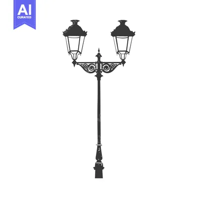 Aset premium populer: Ornate Double-Lantern Streetlamp Silhouette