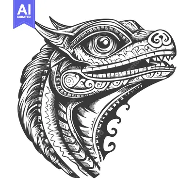 Aset desain premium: Ornate Dragon Head with a Single Eye and Open Mouth