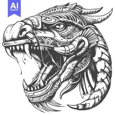 Aset premium populer: Ornate Dragon Head with Open Mouth and Sharp Teeth