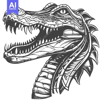 Ornate Dragon Head with Open Mouth and Sharp Teeth