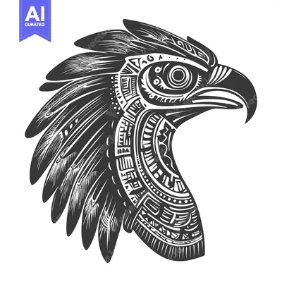 Aset premium populer: Ornate Eagle Head with Detailed Feathers and Geometric Patterns
