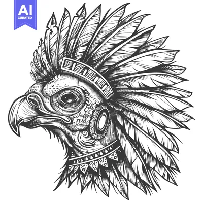 Aset desain premium: Ornate Eagle Head with Elaborate Feather Headdress