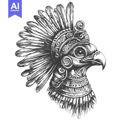 Aset desain premium: Ornate Eagle Head with Feather Headdress