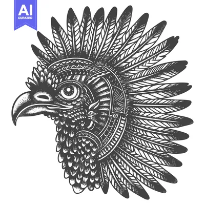 Aset premium populer: Ornate Eagle Head with Feathers and Geometric Patterns