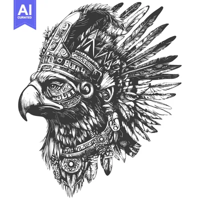 Ornate Eagle Head with Feathers and Headdress